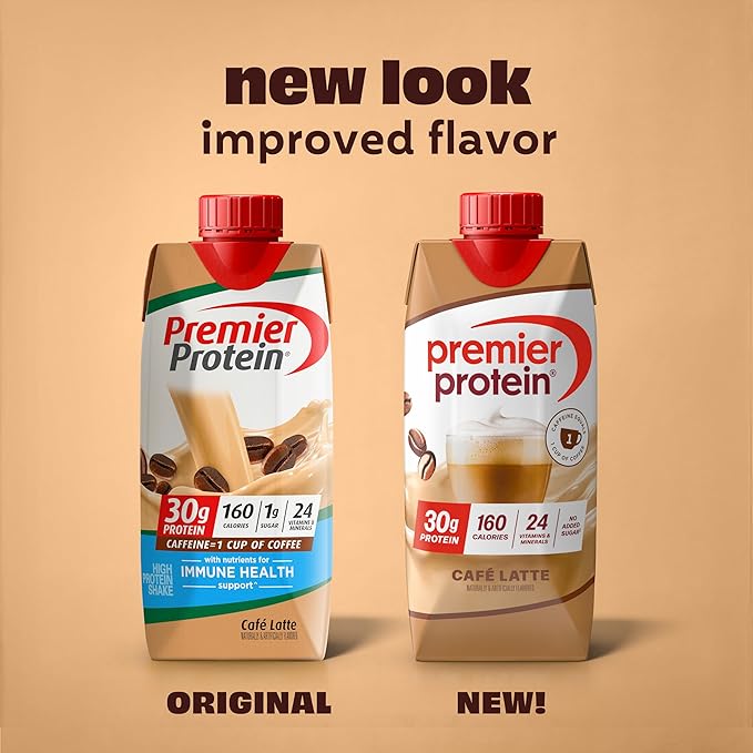 Premier Protein Protein Shake, Cafe Latte, 30g Protein, 1g Sugar, 11 fl oz Pack of 12