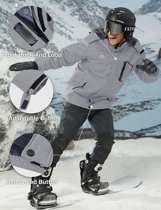 MAGCOMSEN Men's Winter Coats Water Resistant Ski Snow Jacket Warm Fleece Jacket Parka Raincoats With Multi-Pockets