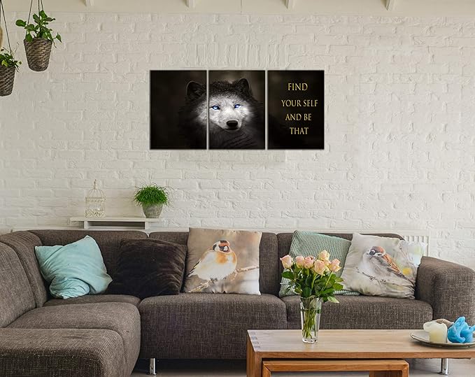 3 Panels Wolf Picture Motivational Wall Art Inspirational Canvas Painting Pictures Modern Entrepreneur Quotes Posters Prints Artwork for Home Office Decor House Decorations Class Room School to Hang