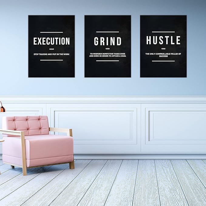 Success Canvas Painting Wall Art Quote Motivational Wall Art Execute Wall Decor 3 Pieces Black Poster Positive Inspirational Framed Artwork Prints Picture for Living Room Office 72''Wx 36''H