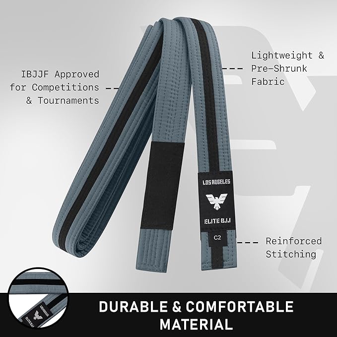 Elite Sports Kids Brazilian Jiu Jitsu Belts Preshurunk Martial Arts Youth BJJ Belts for Girls & Boys with BJJ Ranking Stripes