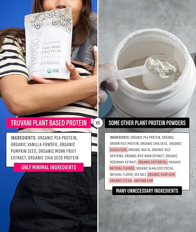 Truvani Vegan Pea Protein Powder | Vanilla | 20g Organic Plant Based Protein | 18 Servings | Keto | Gluten & Dairy Free | Low Carb | No Added Sugar