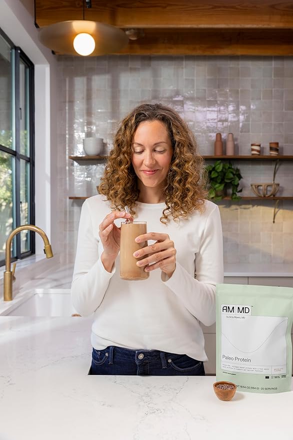 Amy Myers MD Paleo Protein Powder - Mocha Latte, 20 Servings - Collagen-Based Gut Function Support - Gluten-Free & Non-Dairy Protein Supplement