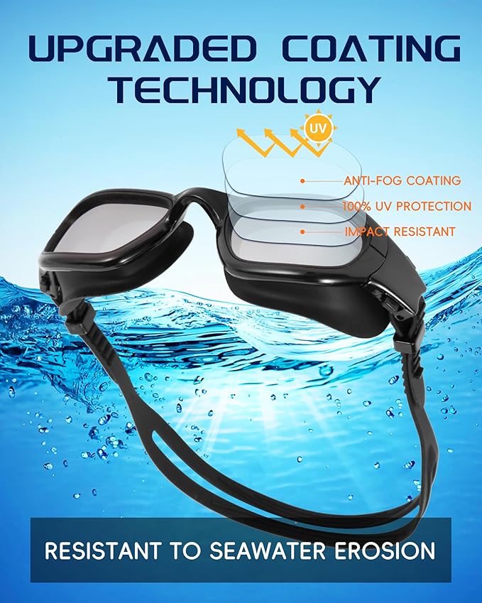 Swim Goggles, Goggles Adult with Swimming Cap, Nose Clip & Ear Plugs, UV Protection Anti-Fog Lens and Case for Adult