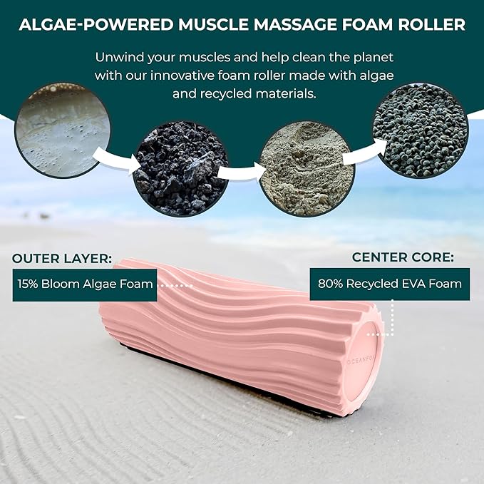 Oceanfoam Tidal Roller - Blush - Muscle Massage Foam Roller for Back Pain & Stretching - Firm and Ergonomic Wide Wave Textured - Yoga, Athletics, & Wellness - Full Size, 20" x 5"