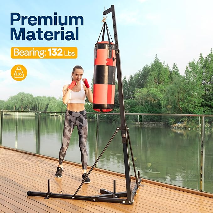VIVOHOME Height Adjustable Foldable Heavy Duty Boxing Punching Bag Stand Steel Sandbag Rack Freestanding Up to 132 lbs for Home Fitness Stable
