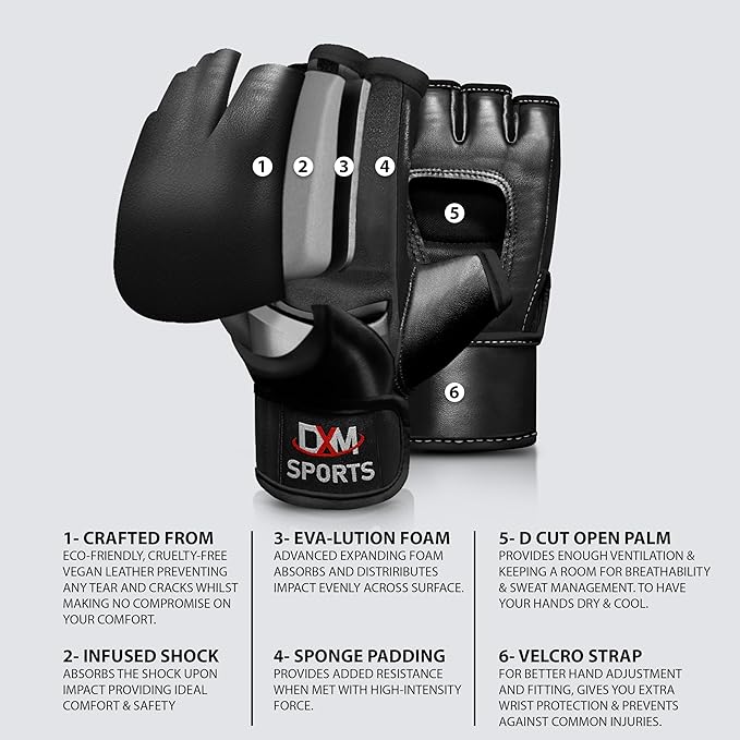 DXM SPORTS MMA Gloves for Men & Women, Martial Arts Bag Gloves, Kickboxing Gloves with Open Palms, Boxing Gloves for Punching Bag, Sparring, Muay Thai, MMA