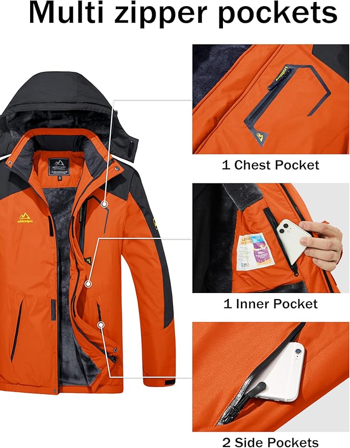 MAGCOMSEN Men's Winter Coats Water Resistant Ski Snow Jacket Warm Fleece Jacket Parka Raincoats With Multi-Pockets