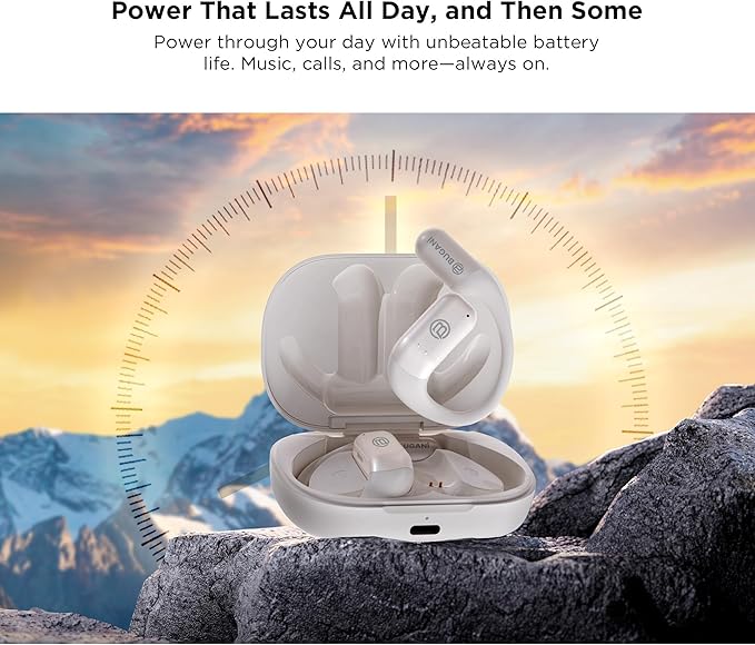 BUGANi Open Ear Headphones Wireless Earbuds,5.4 Bluetooth Headphones, IPX5 Waterproof Ear Buds for Running Workout Cycling Gift (White)