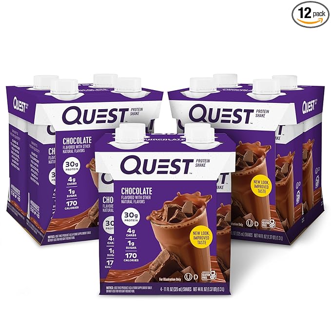 Quest Nutrition Ready To Drink Chocolate Protein Shake, 30g Protein, 4g Net Carbs, Gluten Free, Keto Friendly, 11 fl oz - Pack of 12