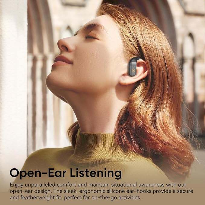 BUGANi Open Ear Headphones Wireless Earbuds,5.4 Bluetooth Headphones, IPX5 Waterproof Ear Buds for Running Workout Cycling Gift (White)