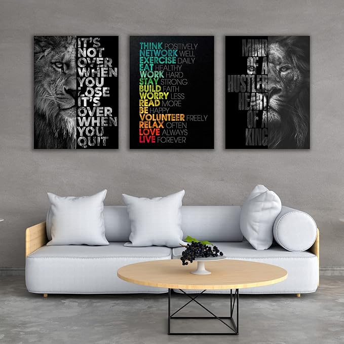 Motivational Canvas Painting Wall Art Execution Grind Hustle Inspirational Wall Art Success Entrepreneur Poster Positive Quotes Wall Poster Framed for Home Office Wall Decor[36''Wx 16''H]