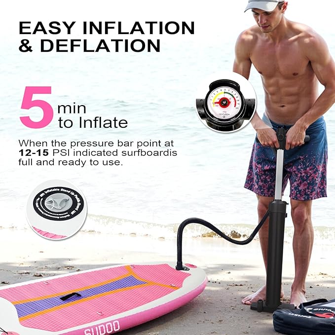 Inflatable Stand Up Paddle Board 10‘x30‘‘- Ultra-Light SUP with Backpack, Pump, Paddle, Coil Leash, 3 Fins, Repair Kit, Stable Design, Non-Slip EVA Deck for Adults & Youth