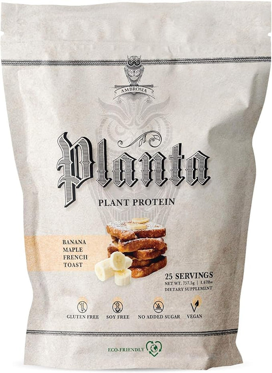 Ambrosia Planta - Premium Organic Plant-Based Protein | Vegan & Keto Friendly | Gourmet Flavors with No Bloating or Stomach Upset | Gluten & Soy Free | No Added Sugar | 25 Servings | Banana Maple