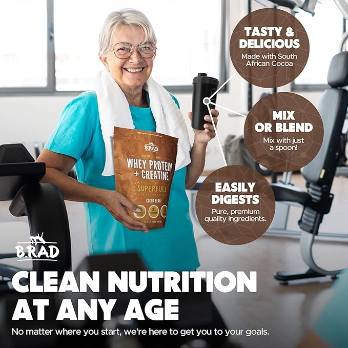 B.rad Superfuel - Grass Fed Whey Protein Isolate Boosted with Creatine | Ultra-Pure, All-Natural Clean Ingredients | 2 Pounds | 100% USA Sourced | Cocoa Bean (Chocolate)