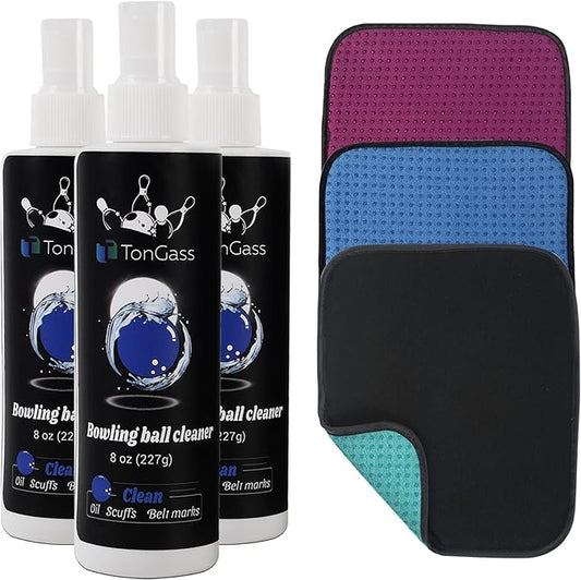 TonGass (3+3 Pack Bowling Ball Cleaner Spray Kit with Bowling Towel (Multicolor) Portable Bowling Cleaner Set Bowling Accessories Oil Scuff Mark Cleaner Restores Tack and Prolongs Lifespan of Ball