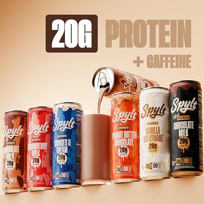 High Protein Milk - 6 Flavor Variety Pack with 60mg Caffeine & 20g Protein - 90 Calories, Ready to Drink, Sugar Free, Lactose Free Milk, Perfect for Workout Recovery & Afternoon Pick Me Up - 12 Count