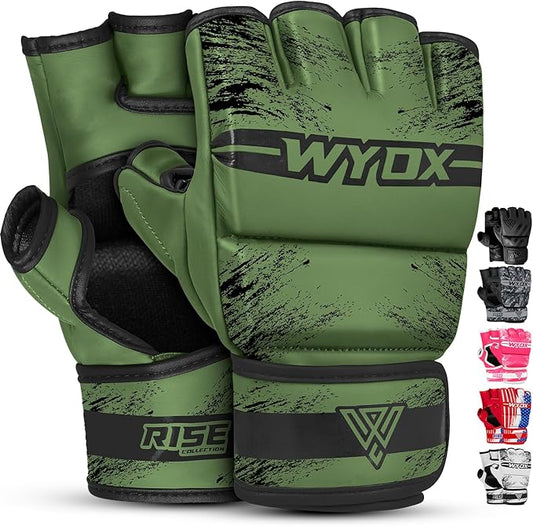 WYOX MMA Gloves for Men & Women – Grappling & Sparring Boxing Gloves with Open Palm Design, Padded Fingerless Training Gloves for Kickboxing, Muay Thai, Youth & Heavy Bag Workouts