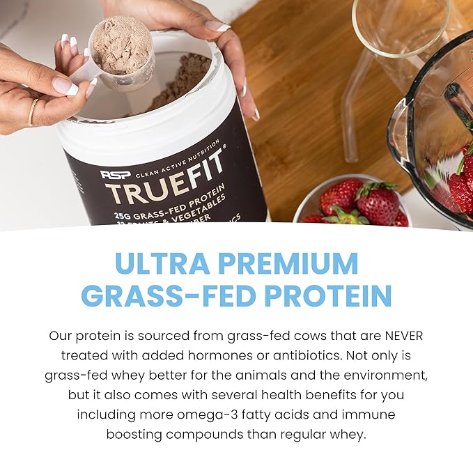 TrueFit Gut Healthy Protein Powder, Grass-Fed Whey Meal Replacement Shake with Prebiotics, Probiotics, & Organic Superfoods, Keto Friendly, Gluten Free