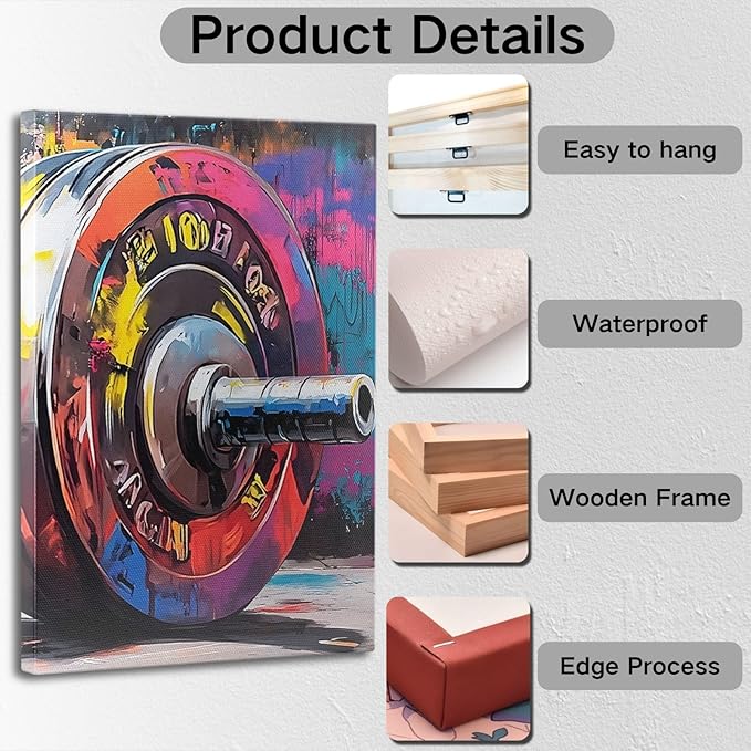 sawjug Gym Barbell Wall Decor, Colorful Graffiti Canvas Wall Art, Gym Motivational Wall Art, Colorful Pictures Wall Decor, Wall Painting for Living Room, Bedroom (16" x 24" x 3 pcs)