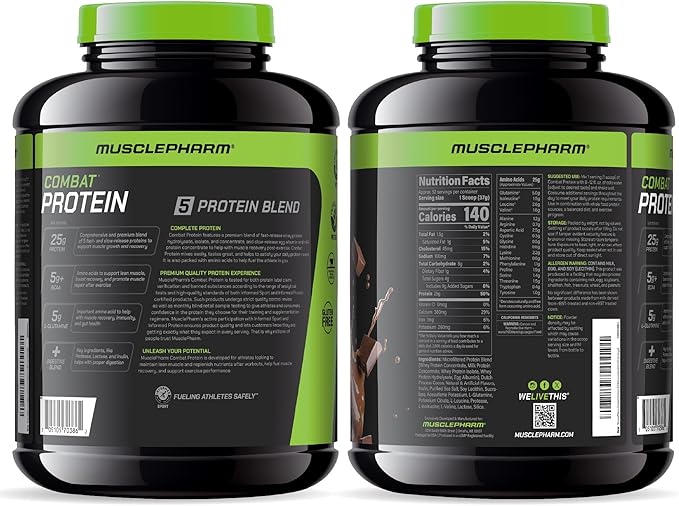 MusclePharm Combat Protein Powder, Chocolate Milk Flavor, Fuels Muscles for Productive Workouts, 5 Protein Sources including Whey Protein Isolate & Egg Albumin, Gluten Free, 4.2 lb, 52 Servings
