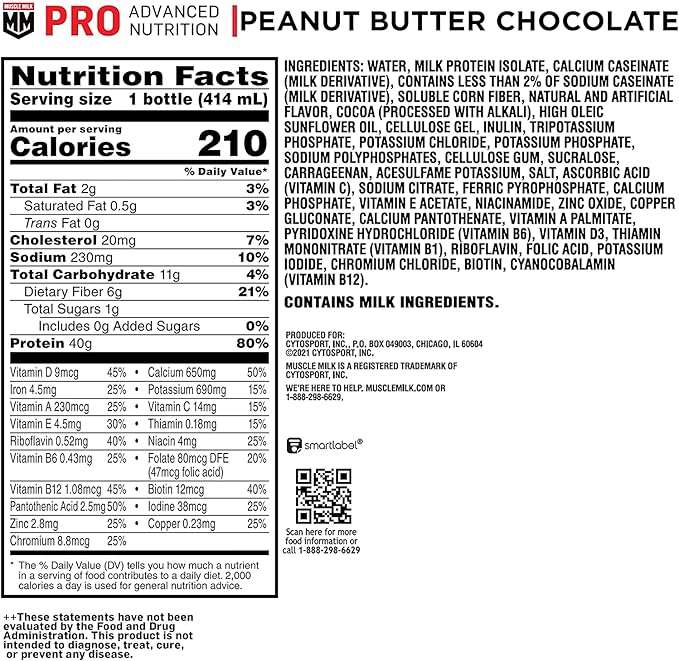 Muscle Milk Pro Series Protein Shake, Chocolate Peanut Butter, 40g Protein, 14 Fl Oz (Pack of 12)