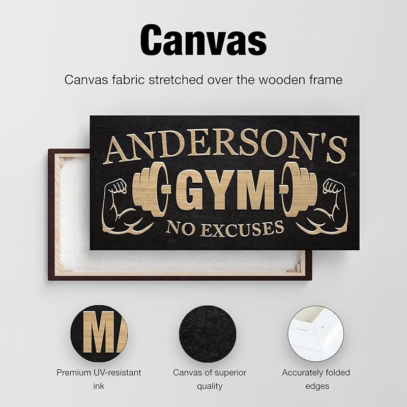 AWESOMETIK GYM Custom Sign Personalized Canvas Wall Decor with Custom Family Name Vintage, Custom Vintage GYM Room Decor, Entertainment Hall Living Room Lounge