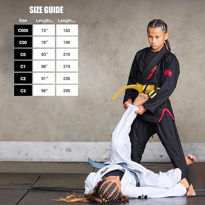 Elite Sports Kids Brazilian Jiu Jitsu Belts Preshurunk Martial Arts Youth BJJ Belts for Girls & Boys with BJJ Ranking Stripes