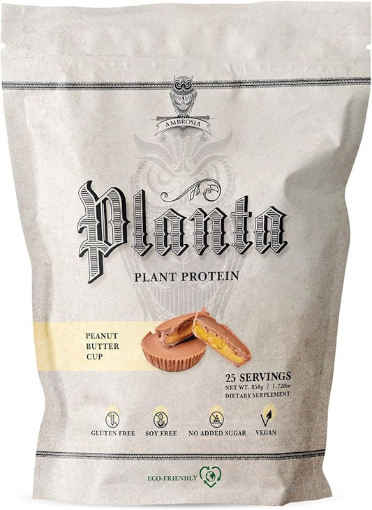 Ambrosia Planta - Premium Organic Plant-Based Protein | Vegan & Keto Friendly | Gourmet Flavors with No Bloating or Stomach Upset | Gluten & Soy Free | No Added Sugar | 25 Servings | Peanut Butter Cup
