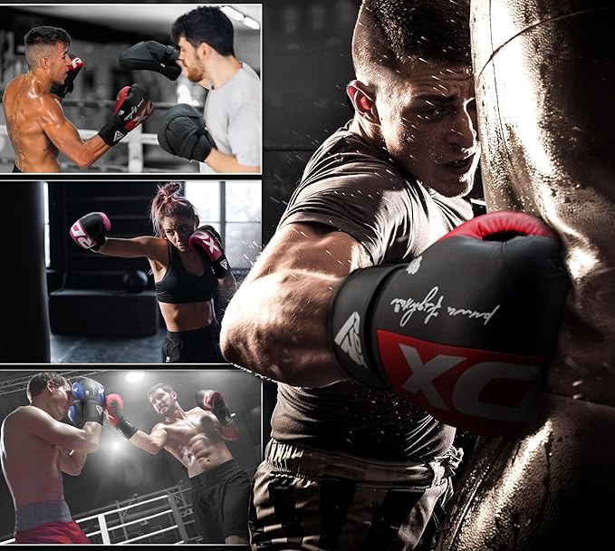 RDX Boxing Gloves, Maya Hide Leather Training Gloves for Muay Thai, Kickboxing, Sparring, Punch Bag, Punching Bag, Kickboxing Gloves, Martial Arts Training, Home Gym, Men, Women, 8 10 12 14 16 oz