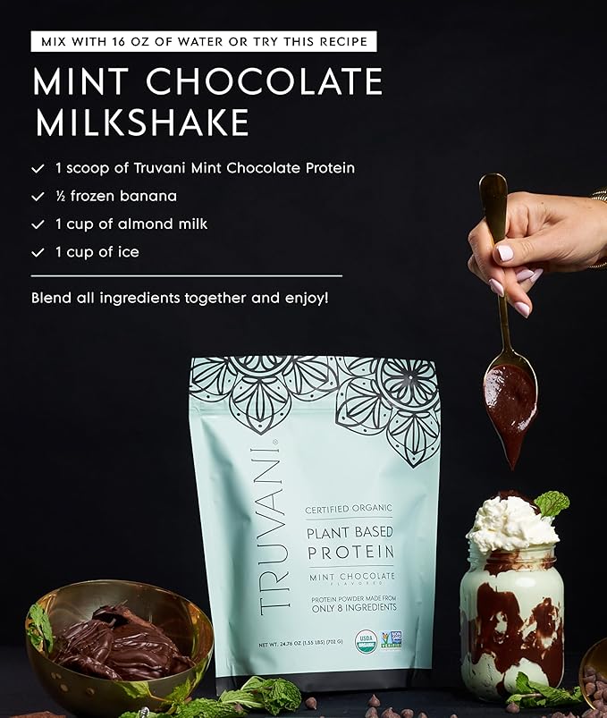 Truvani Vegan Pea Protein Powder | Mint Chocolate | 20g Organic Plant Based Protein | 1 Serving | Keto | Gluten & Dairy Free | Low Carb | No Added Sugar