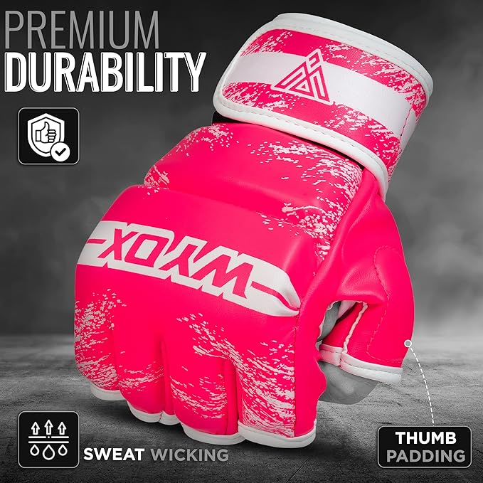 WYOX MMA Gloves for Men & Women – Grappling & Sparring Boxing Gloves with Open Palm Design, Padded Fingerless Training Gloves for Kickboxing, Muay Thai, Youth & Heavy Bag Workouts