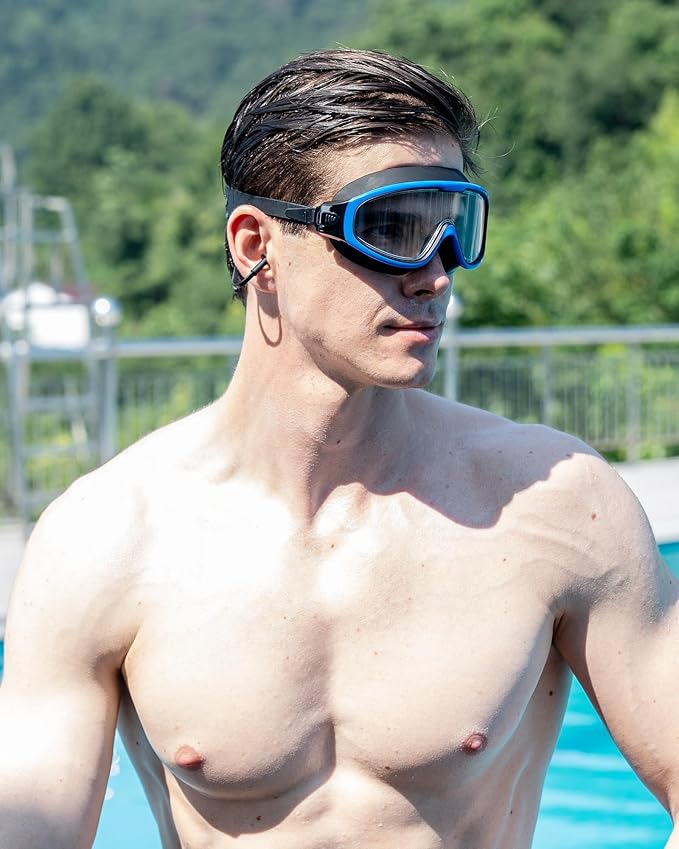 Adult Swimming Goggles,Leak-Proof,Anti-Fog Pool Glasses,Wide View Swim Goggles with Ear Plugs and Nose Clip