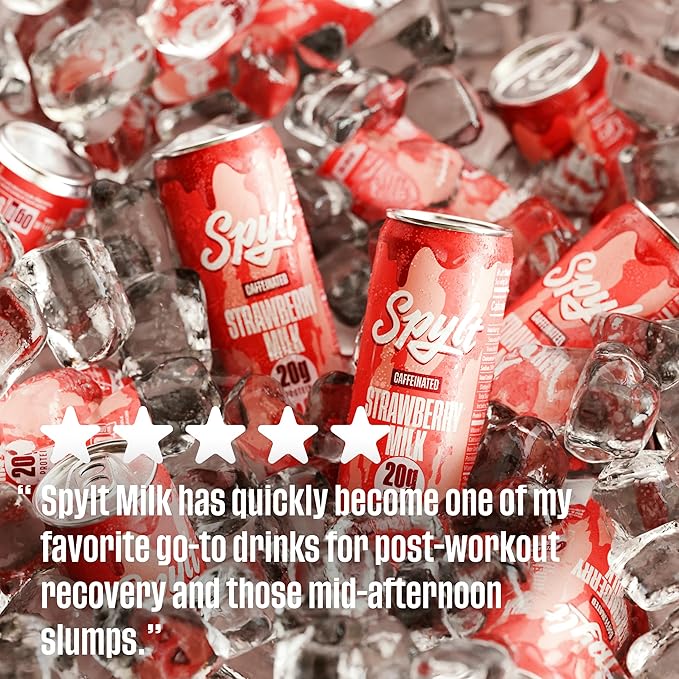 High Protein Strawberry Milk with 60mg Caffeine & 20g Protein - 90 Calories, Ready to Drink, Sugar Free, Lactose Free Milk, Perfect for Workout Recovery & Afternoon Pick Me Up - 12 Count