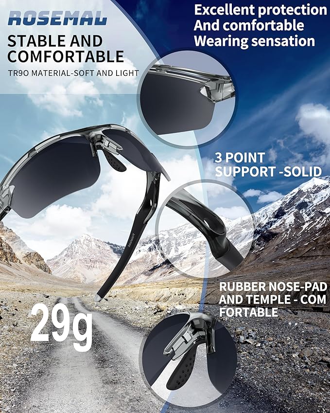 Polarized Sports Sunglasses for Men Women,UV400 Protection Sunglass for Running Cycling Fishing Hiking TR90