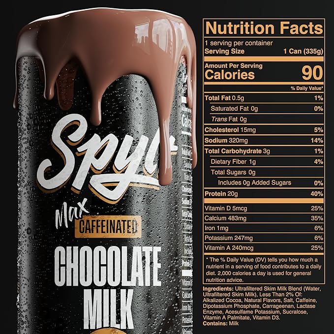 High Protein Max Chocolate Milk with 140mg Caffeine & 20g Protein - 90 Calories, Ready to Drink, Sugar Free, Lactose Free Milk, Perfect for Workout Recovery & Afternoon Pick Me Up - 12 Count