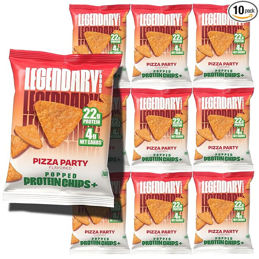 Legendary Foods Pizza Party Protein Chips – Popped Tortilla Style – 22g High Protein, 4g Net Carbs, Low Sugar, Gluten Free, Keto Snack Packs – 10 Count – Healthy Crunchy Chips