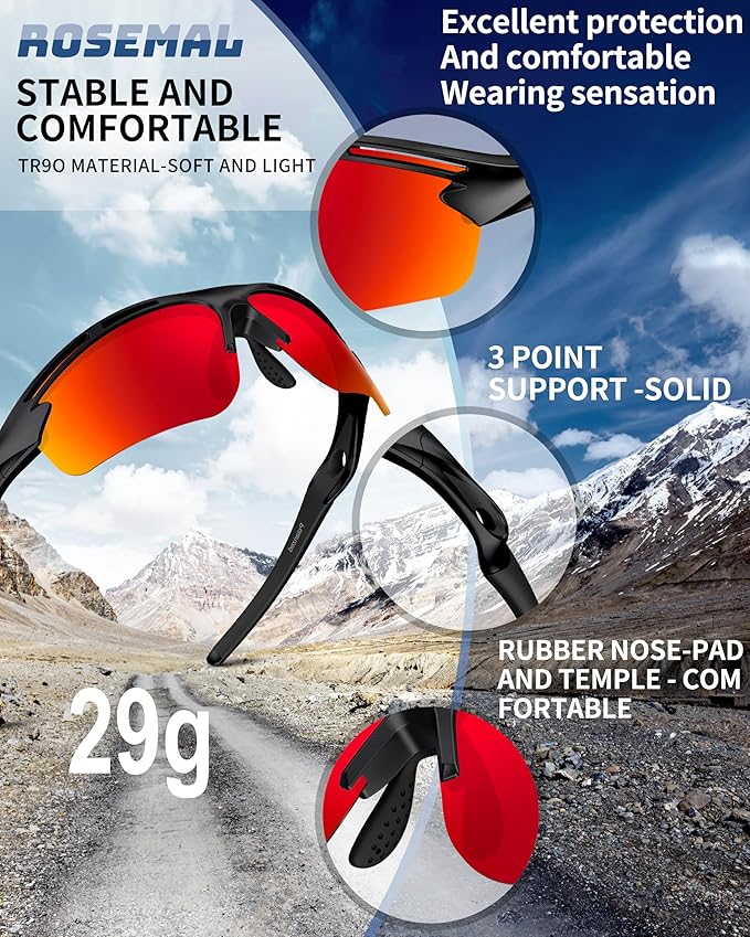 Polarized Sports Sunglasses for Men Women,UV400 Protection Sunglass for Running Cycling Fishing Hiking TR90