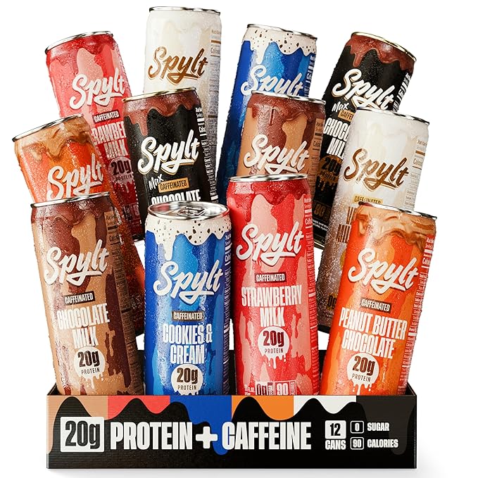 High Protein Milk - 6 Flavor Variety Pack with 60mg Caffeine & 20g Protein - 90 Calories, Ready to Drink, Sugar Free, Lactose Free Milk, Perfect for Workout Recovery & Afternoon Pick Me Up - 12 Count