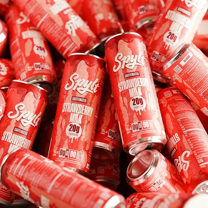 High Protein Strawberry Milk with 60mg Caffeine & 20g Protein - 90 Calories, Ready to Drink, Sugar Free, Lactose Free Milk, Perfect for Workout Recovery & Afternoon Pick Me Up - 12 Count