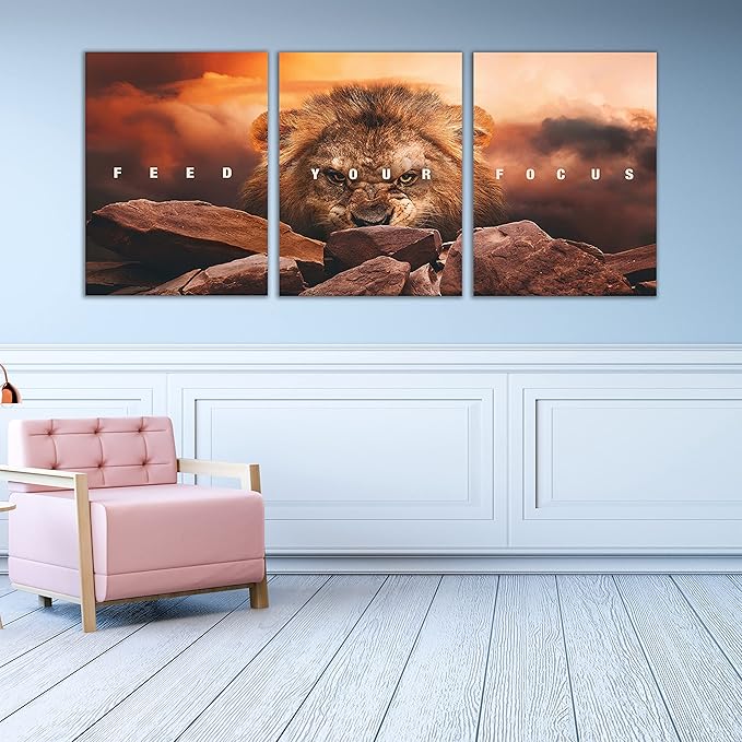 Motivational Wall Art Inspirational Wall Art 3 Pieces Canvas Poster Wall Painting Lion Artwork for Living Room Bedroom Home Decor Prints Pictures Office Wall Decor Framed Ready to Hang 60''Wx 28''H