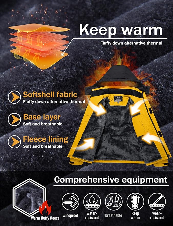 MAGCOMSEN Men's Winter Coats Water Resistant Ski Snow Jacket Warm Fleece Jacket Parka Raincoats With Multi-Pockets