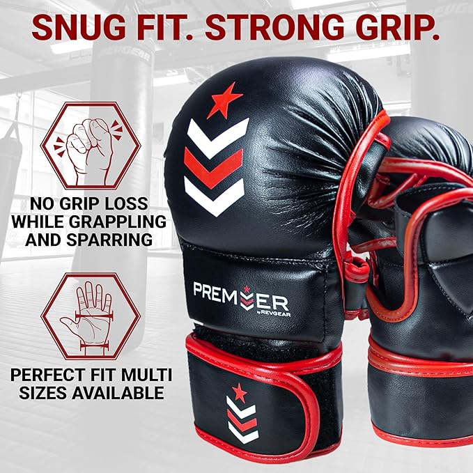 Revgear MMA Gloves Premier 7 Oz, MMA Sparring Gloves, Punching Gloves, Boxing Training Gloves, Heavy Bag Gloves for Men and Women, Strong Padding Protection and Grip