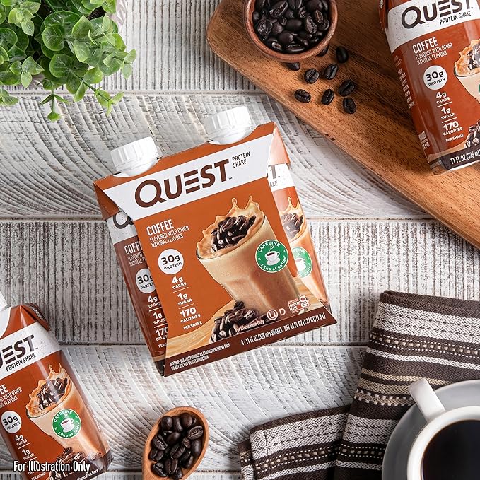 Quest Nutrition Ready to Drink Coffee Protein Shake, 30g Protein, 4g Carb, 1g Sugar, Gluten Free, Keto Friendly, 4 Count (Pack of 3)