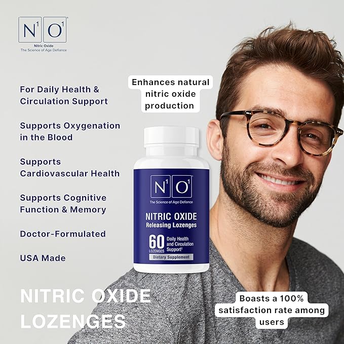 Nitric Oxide Lozenges for Heart Health Support - Dietary Supplement for Blood Flow, Oxygenation and Blood Pressure - 120 Count