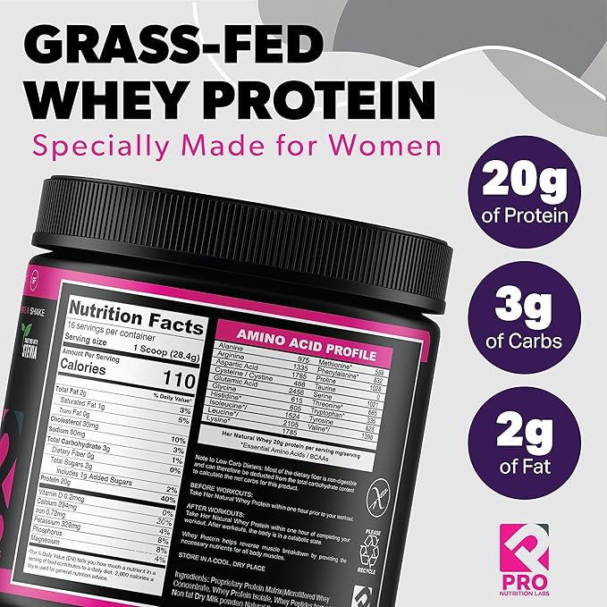 Whey Protein Powder for Women Vanilla Powder - Low Carb Gluten-Free Grass-Fed rBGH-Free - Supports Weight Loss - Natural Stevia Sweetened Protein Shake, 20g (Creamy Vanilla, 1lb)