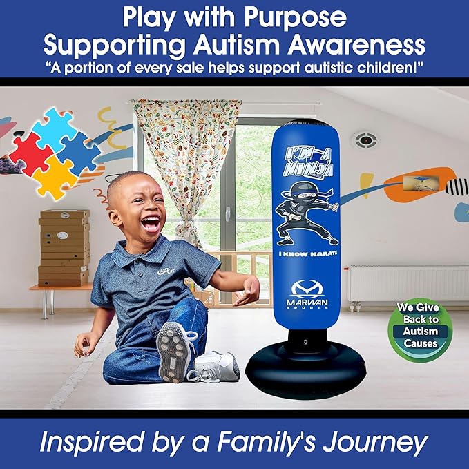 Durable Inflatable Kids Punching Bag for Karate and Boxing – Bounce-Back Martial Arts Bag for Boys and Girls, Great Birthday Gift to Relieve Energy and Build Skills for Boys Ages 4-12