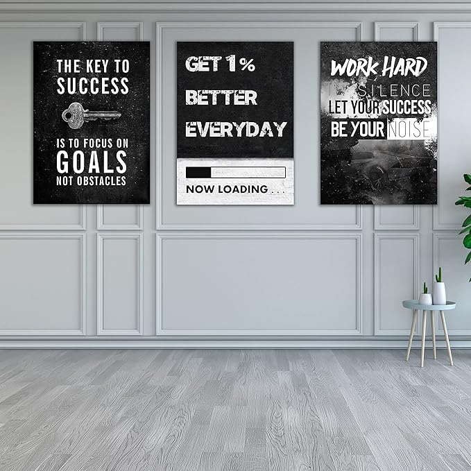 Yetaryy Motivational Poster Inspirational Wall Art 3 Pieces Canvas Painting Lion Artwork for Living Room Office Modern Home Decor Prints Pictures Wall Decor Framed Ready to Hang [36''Wx 16''H]