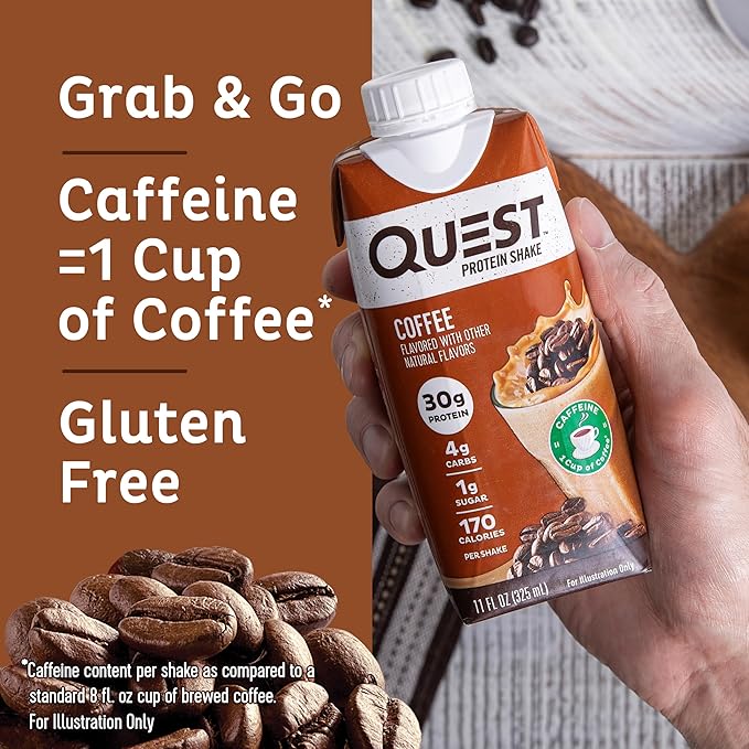 Quest Nutrition Ready to Drink Coffee Protein Shake, 30g Protein, 4g Carb, 1g Sugar, Gluten Free, Keto Friendly, 4 Count (Pack of 3)