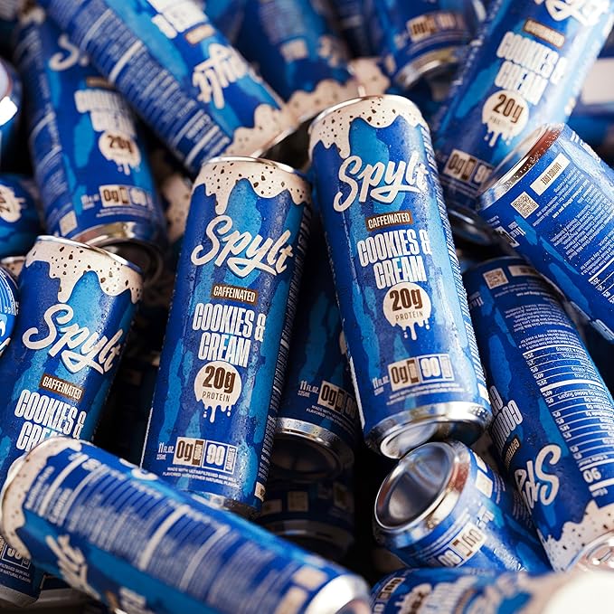 Spylt High Protein Cookies & Cream Milk with 60mg Caffeine & 20g Protein - 90 Calories, Ready to Drink, Sugar Free, Lactose Free Milk, Perfect for Workout Recovery & Afternoon Pick Me Up - 12 Count